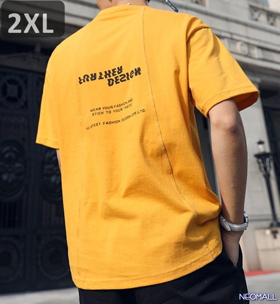 人気商品 ☆ 丸首 半袖 Tシャツ【472】 イエロー 2XLサイズ トップス シャツ シンプル イラスト デザイン 春夏