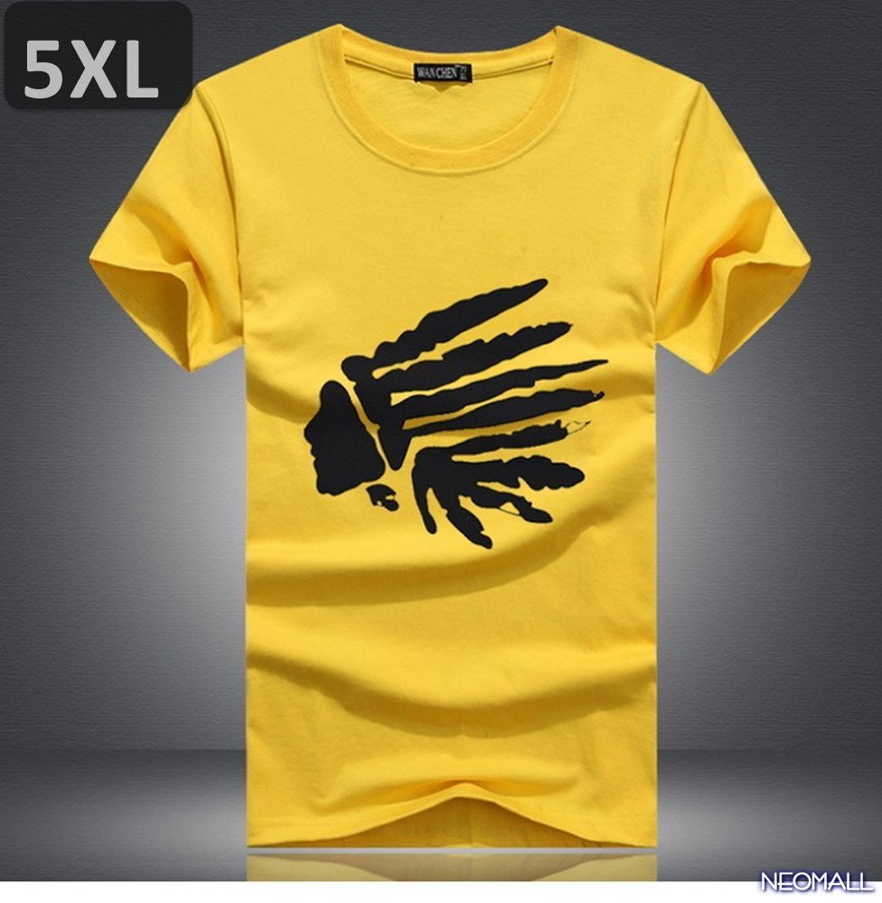 夏の定番 ☆ 丸首 半袖 Tシャツ【462】 イエロー 5XLサイズ トップス シャツ シンプル イラスト デザイン 春夏