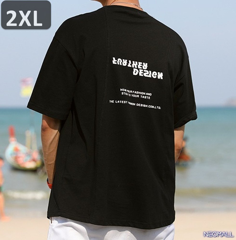 人気商品 ☆ 丸首 半袖 Tシャツ【472】 ブラック 2XLサイズ トップス シャツ シンプル イラスト デザイン 春夏