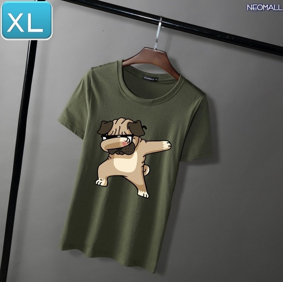 夏にピッタリ ☆ 丸首 半袖 Tシャツ【346】 グリーン XLサイズ トップス シャツ シンプル イラスト 犬 ドッグ 春夏