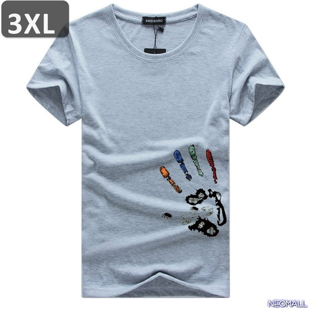 夏の定番 ☆ 丸首 半袖 Tシャツ【457】 グレー 3XLサイズ トップス シャツ シンプル イラスト デザイン 春夏