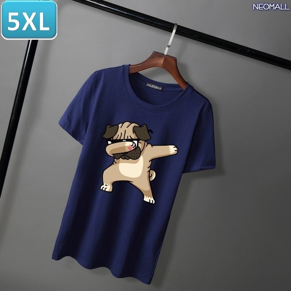 夏にピッタリ ☆ 丸首 半袖 Tシャツ【346】 ネイビー 5XLサイズ トップス シャツ シンプル イラスト 犬 ドッグ 春夏