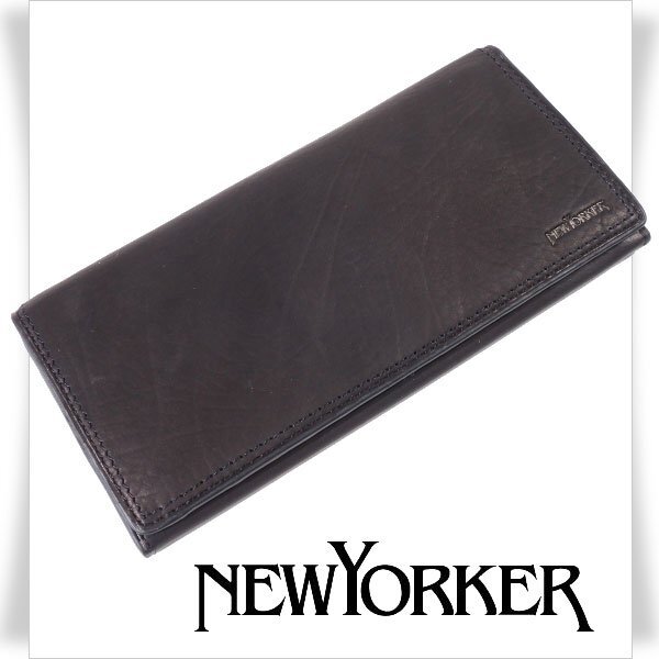 新品1円～★NEWYORKER ニューヨーカー 牛革レザー 二つ折り長財布 ロングウォレット 黒 ブラック マディソン 正規店本物◆4354◆