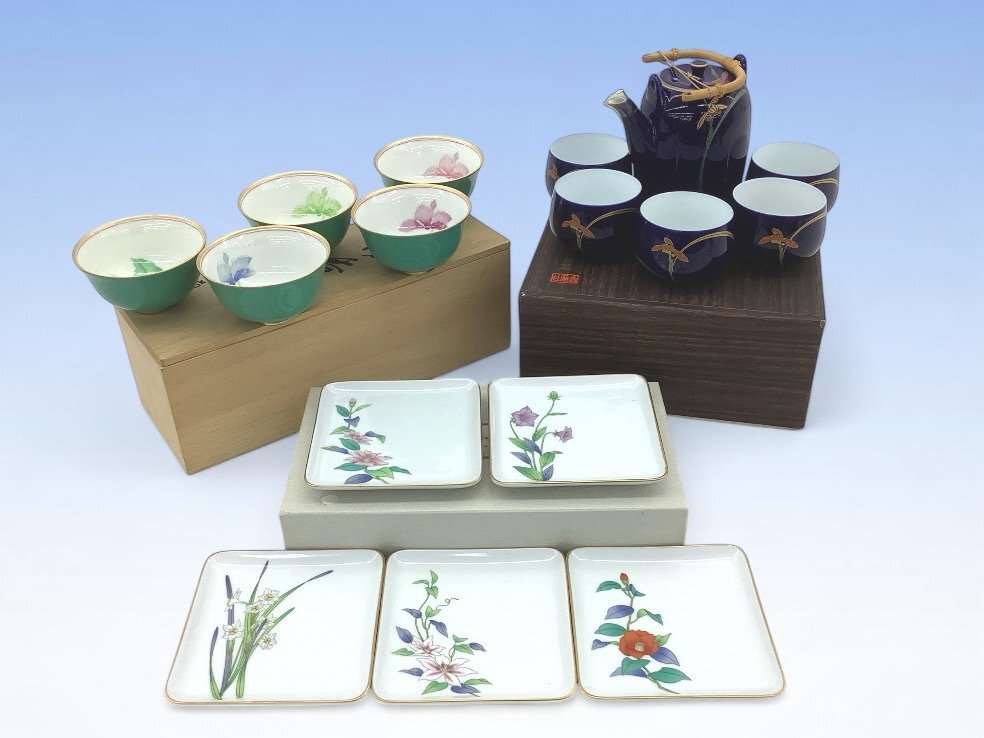 香蘭社 食器まとめ/茶室の花銘々皿/ルリ蘭茶器揃/グリーン湯呑 長期保管に伴う汚れあり 未使用品 ACB