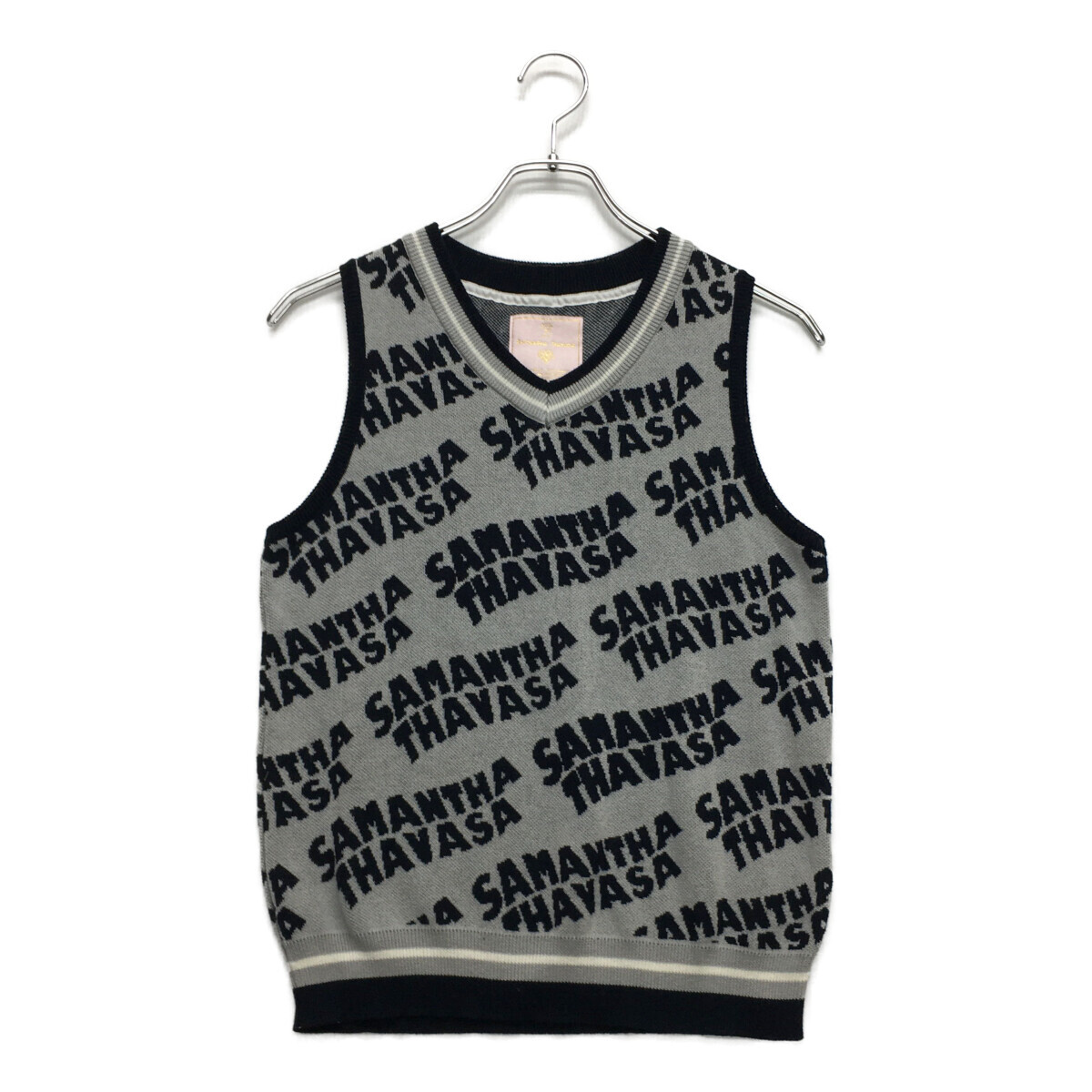 coco 中古【値下げ】 サマンサタバサ Samantha Thavasa レディース ベスト M グレー×紺 Vネックニットレターパックプラス発送可 97494_画像1