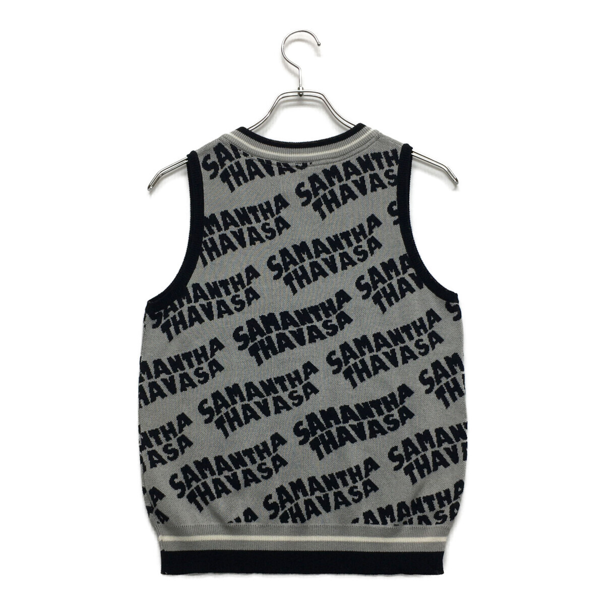 coco 中古【値下げ】 サマンサタバサ Samantha Thavasa レディース ベスト M グレー×紺 Vネックニットレターパックプラス発送可 97494_画像2