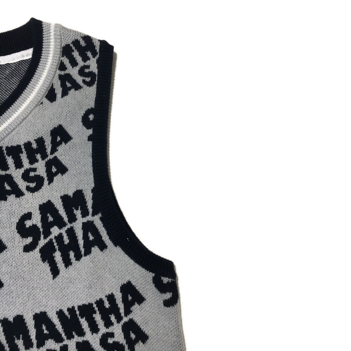coco 中古【値下げ】 サマンサタバサ Samantha Thavasa レディース ベスト M グレー×紺 Vネックニットレターパックプラス発送可 97494_画像4