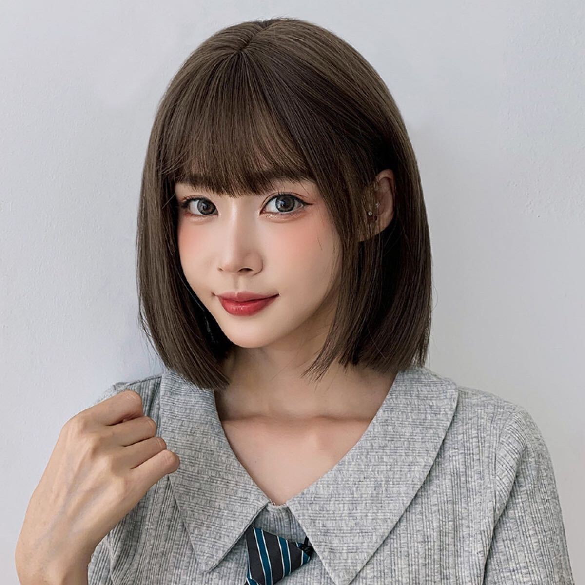 W1◎フルウィッグ ファッションウィッグ ミディアム ボブ ブラウン 自然 耐熱 かつら