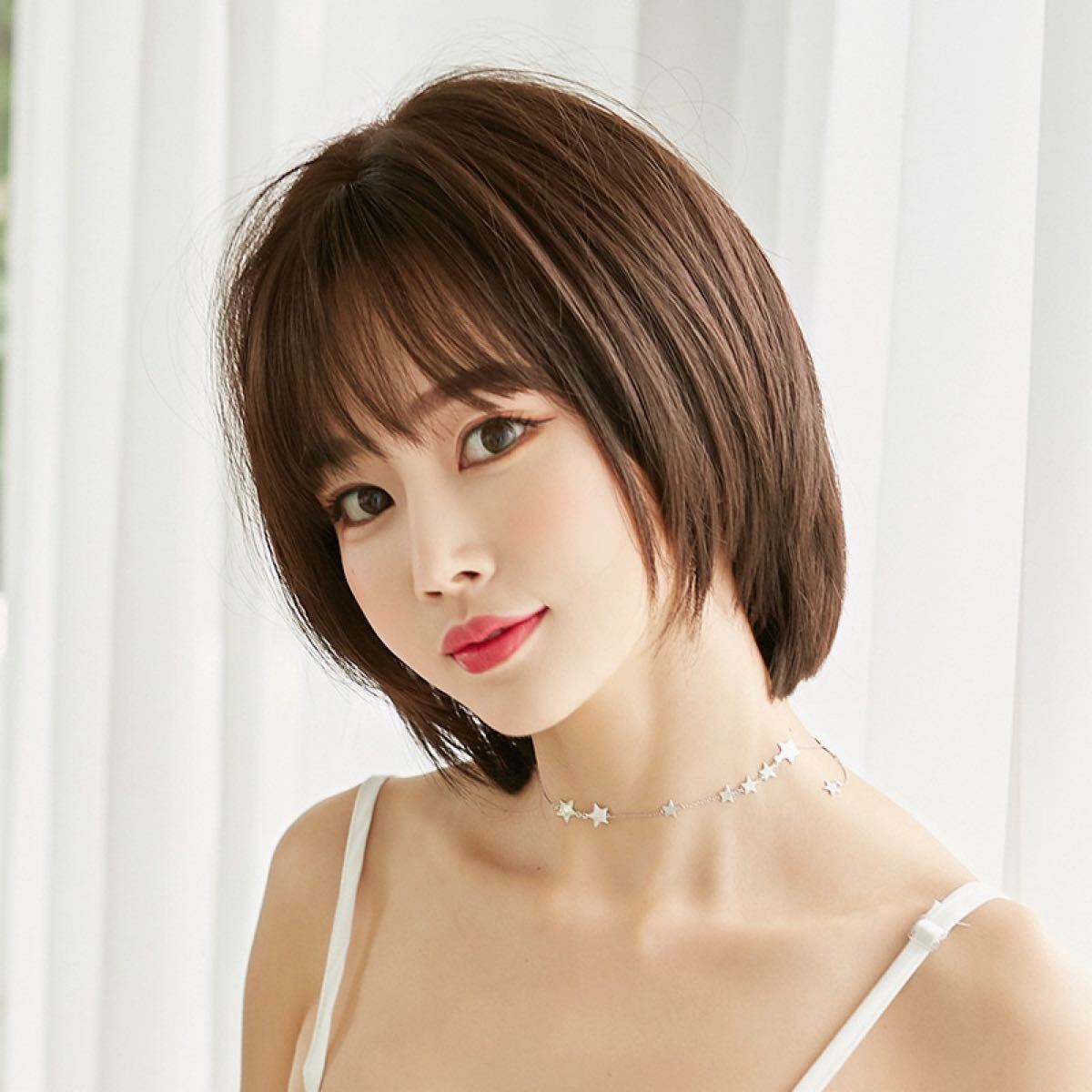 W3◎フルウィッグ ファッションウィッグ ボブ ストレート ブラウン 自然 耐熱 かつら