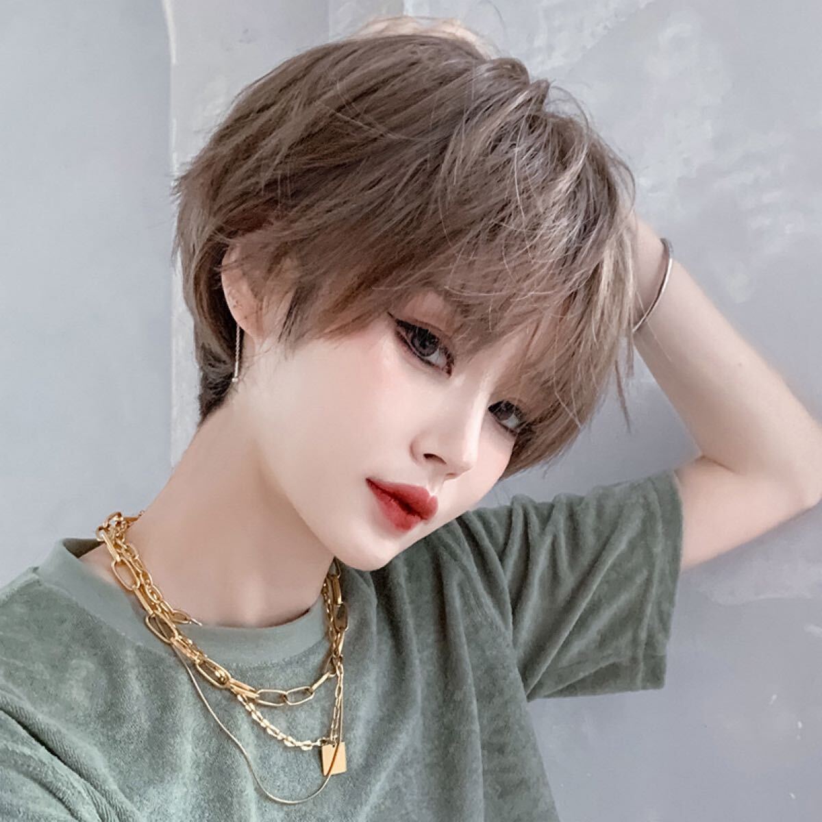 W22◎フルウィッグ ファッションウィッグ ショート ベージュ メンズ 男装 かつら