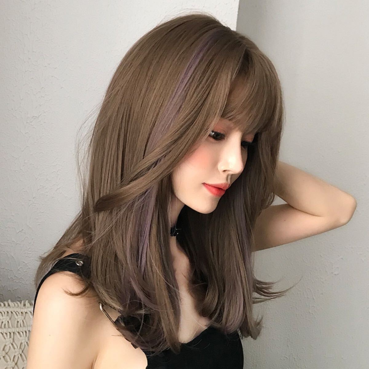 W28◎フルウィッグ ファッションウィッグ ロング チョコブラウン 自然 耐熱 かつら