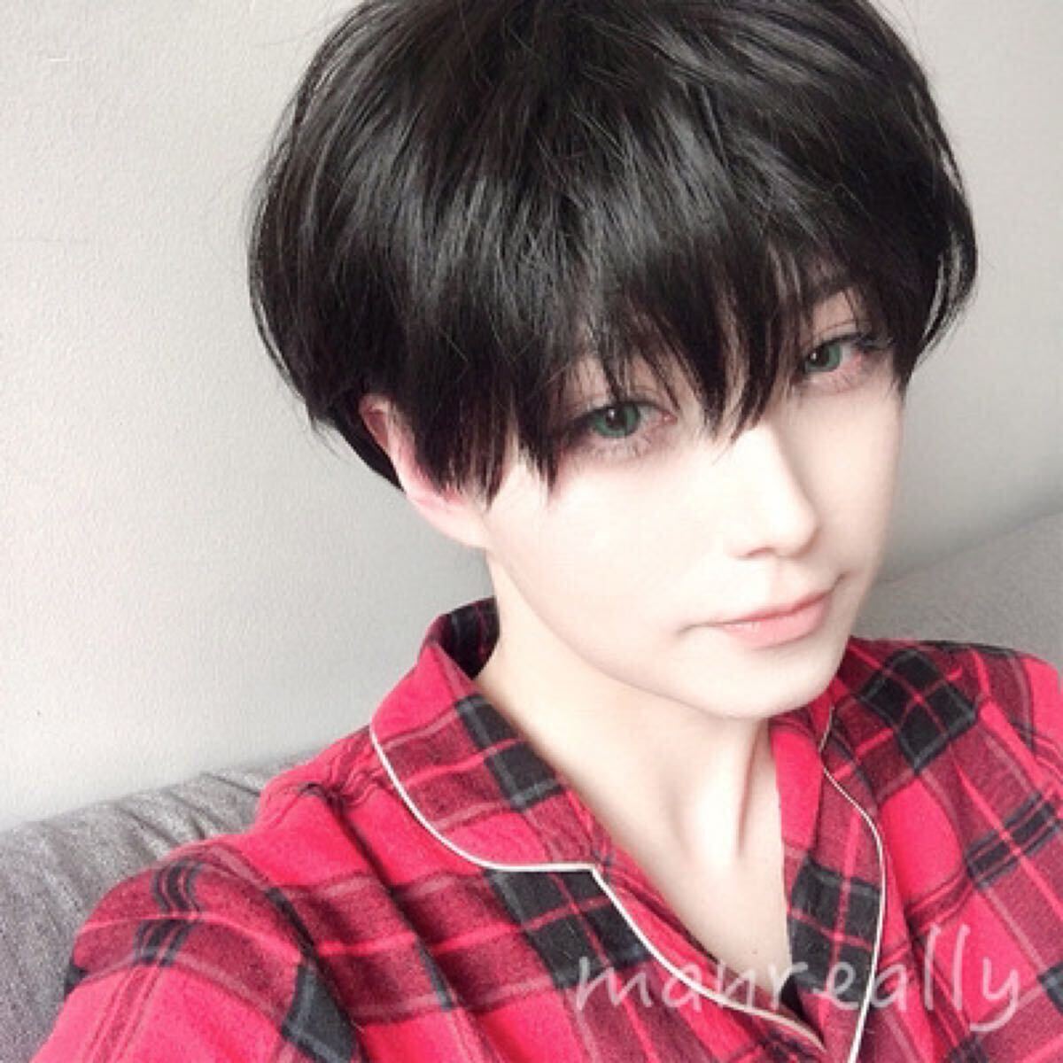 W57◎フルウィッグ ファッションウィッグ ショート ブラック メンズ 男装 かつら