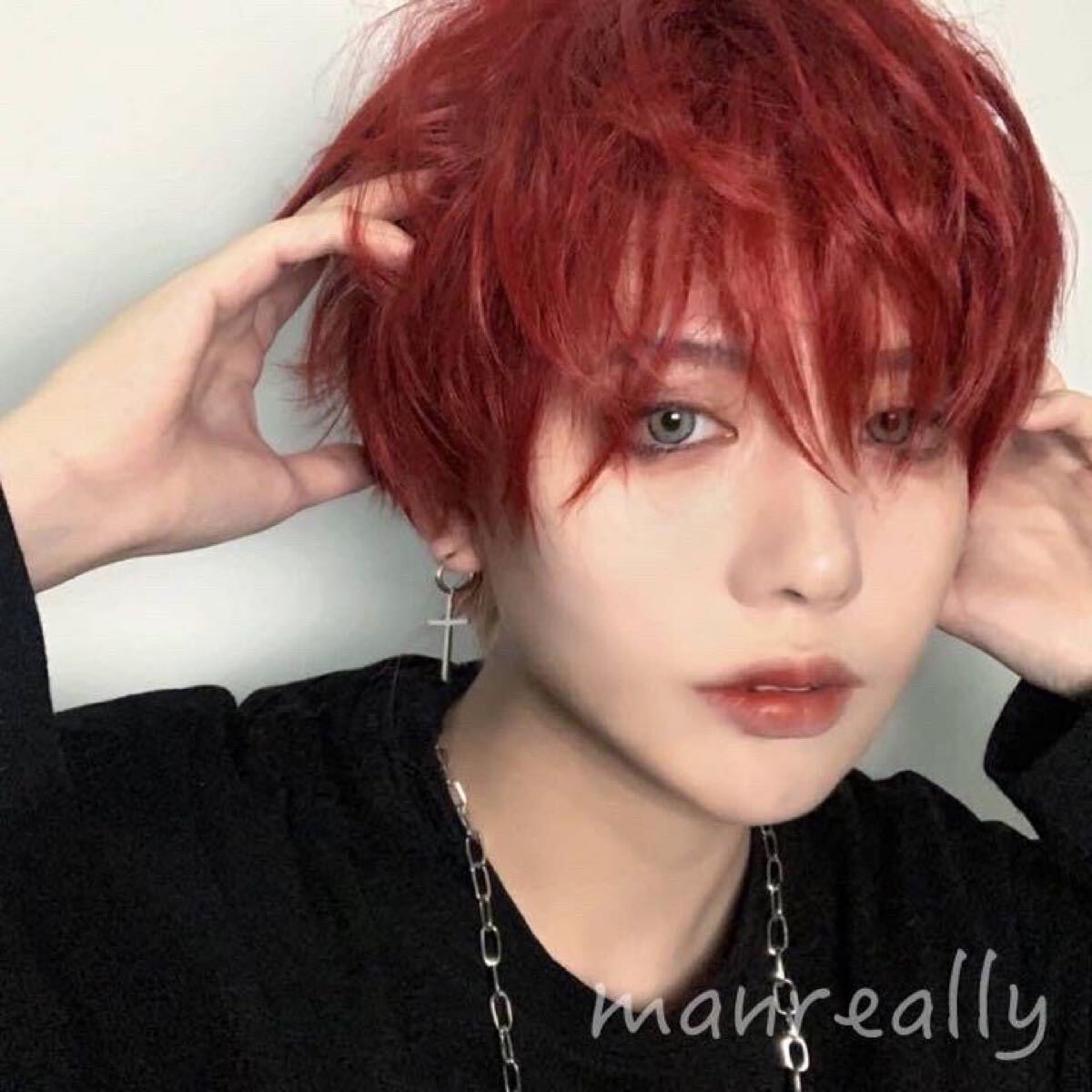 H12◎フルウィッグ ファッションウィッグ ショート 赤 メンズ 男装 コスプレ かつら