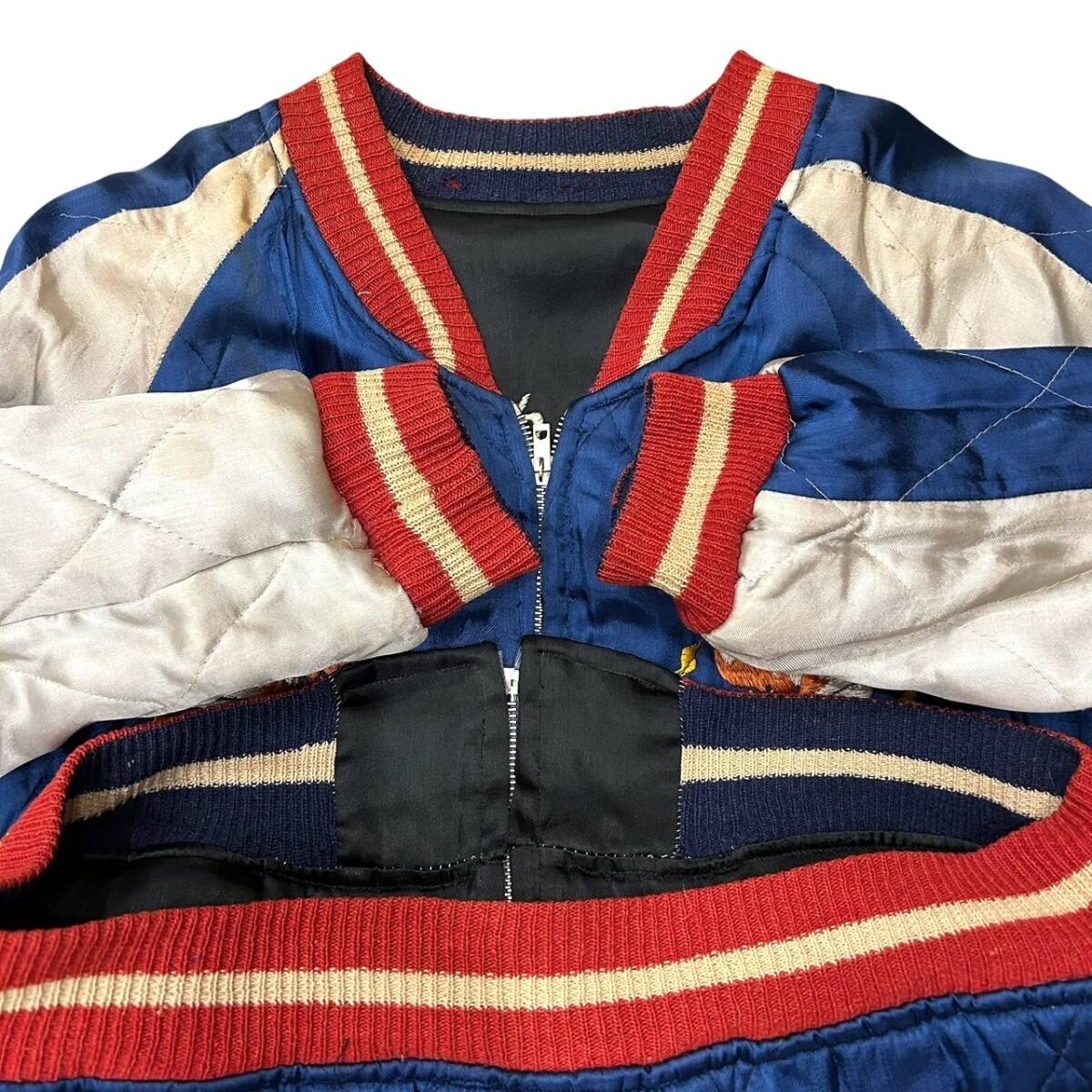 50s60sスカジャン 青、リバーシブル赤、vintage スペシャル 50s ビンテージ リバーシブル 刺繍入り スーベニア