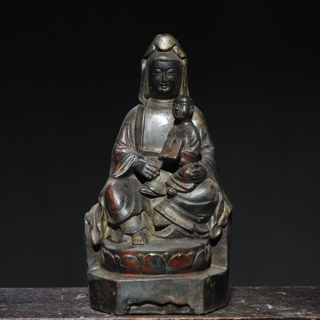 蔵友旧蔵出 銅製 拓金 送子觀音像 密宗密教 供養品 仏教 蔵友旧蔵出 銅製 拓金 送子觀音像 密宗密教 供養品 仏教