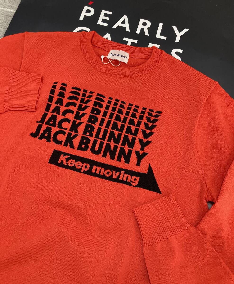 新品 パーリーゲイツ ジャックバニー DRY MIX クルーネック ニットプルオーバー(5)サイズL/オレンジ JACK BUNNY