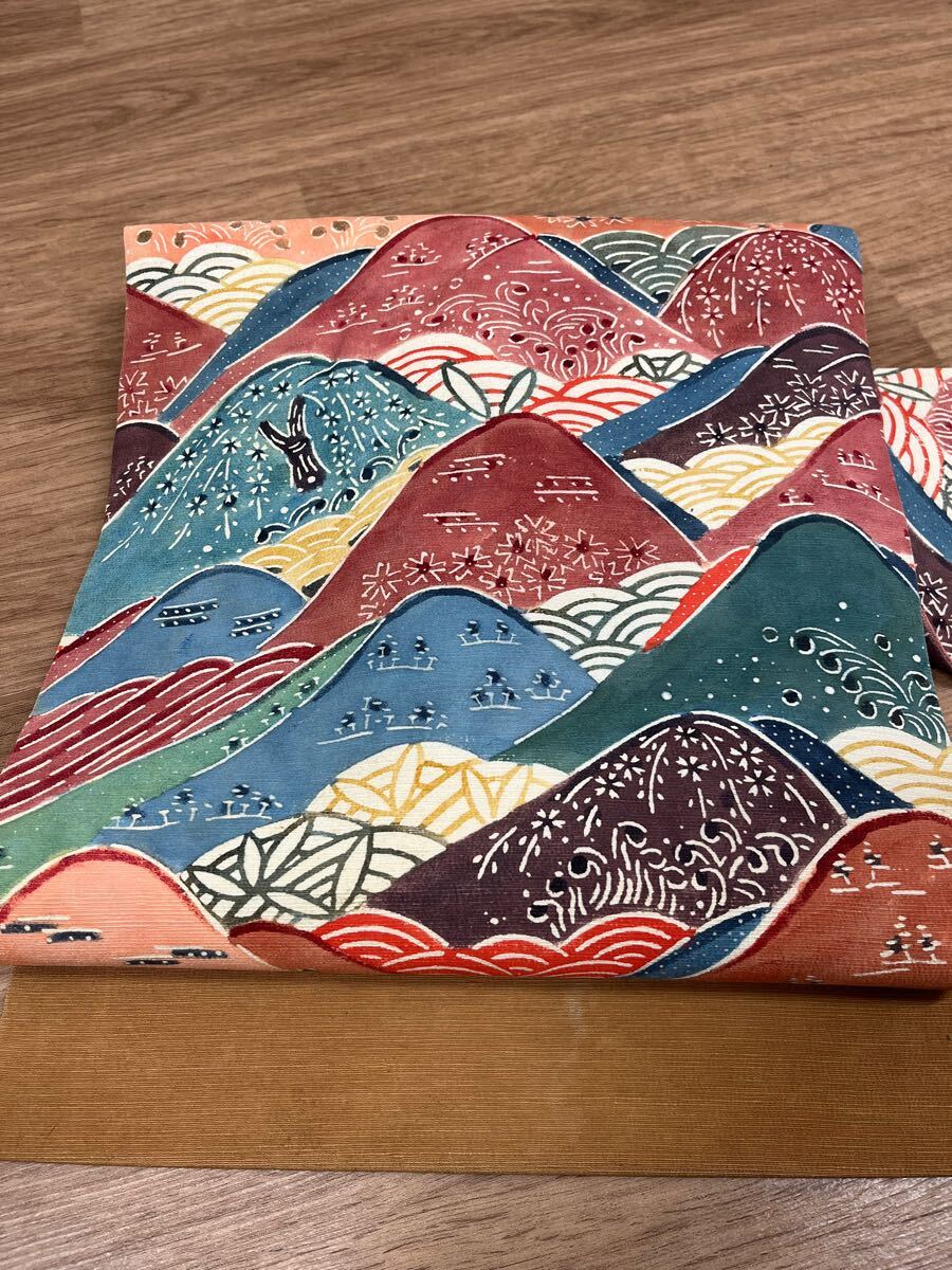 着物屋月-MOON- 八寸名古屋帯　型絵染　茶系　風景　正絹　A-78