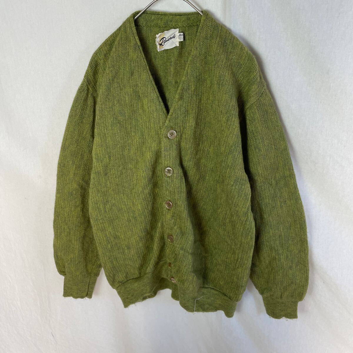 70's rinardo ニットカーディガン　古着　Mサイズ　イエローグリーン　ヴィンテージ