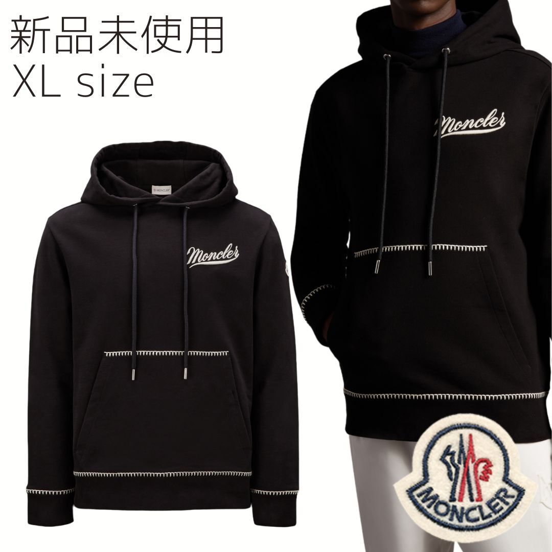 【新品未使用タグ付き】MONCLER Baseball Style Hoodie プルオーバー パーカー Black color メンズ XLサイズ_画像1