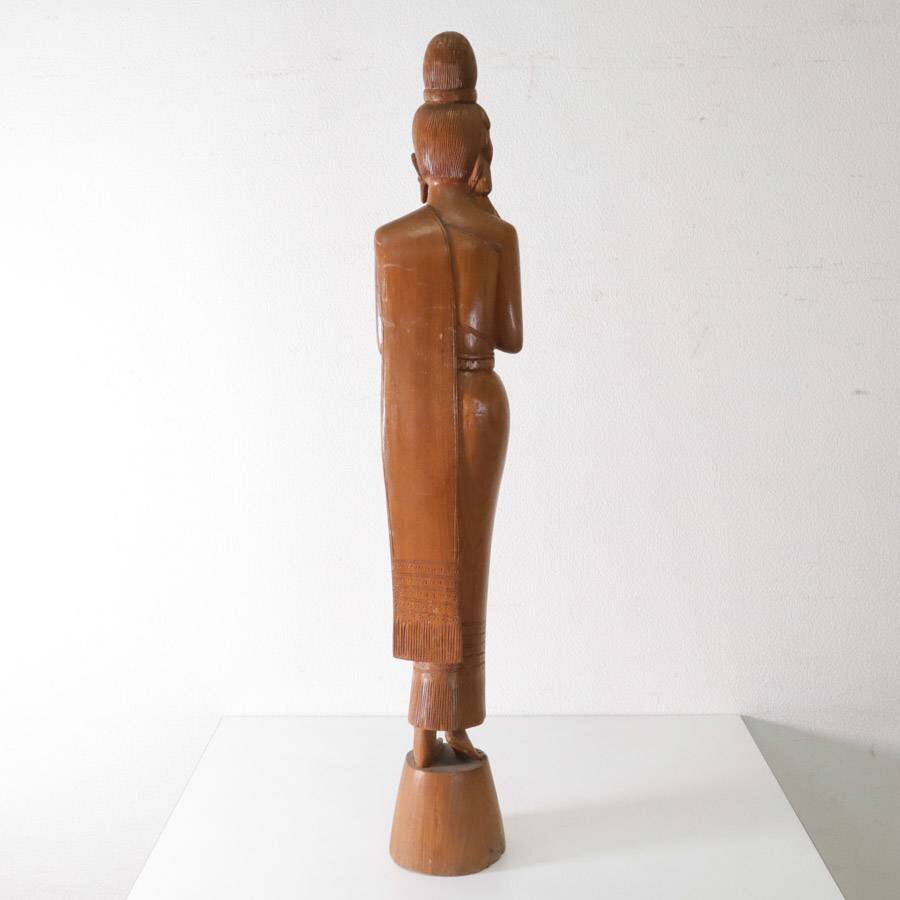 中国美術 工芸品 女性像 置物 Yahoo!オークション - タイ工芸品 高さ90cm 木彫り 祈る女性像