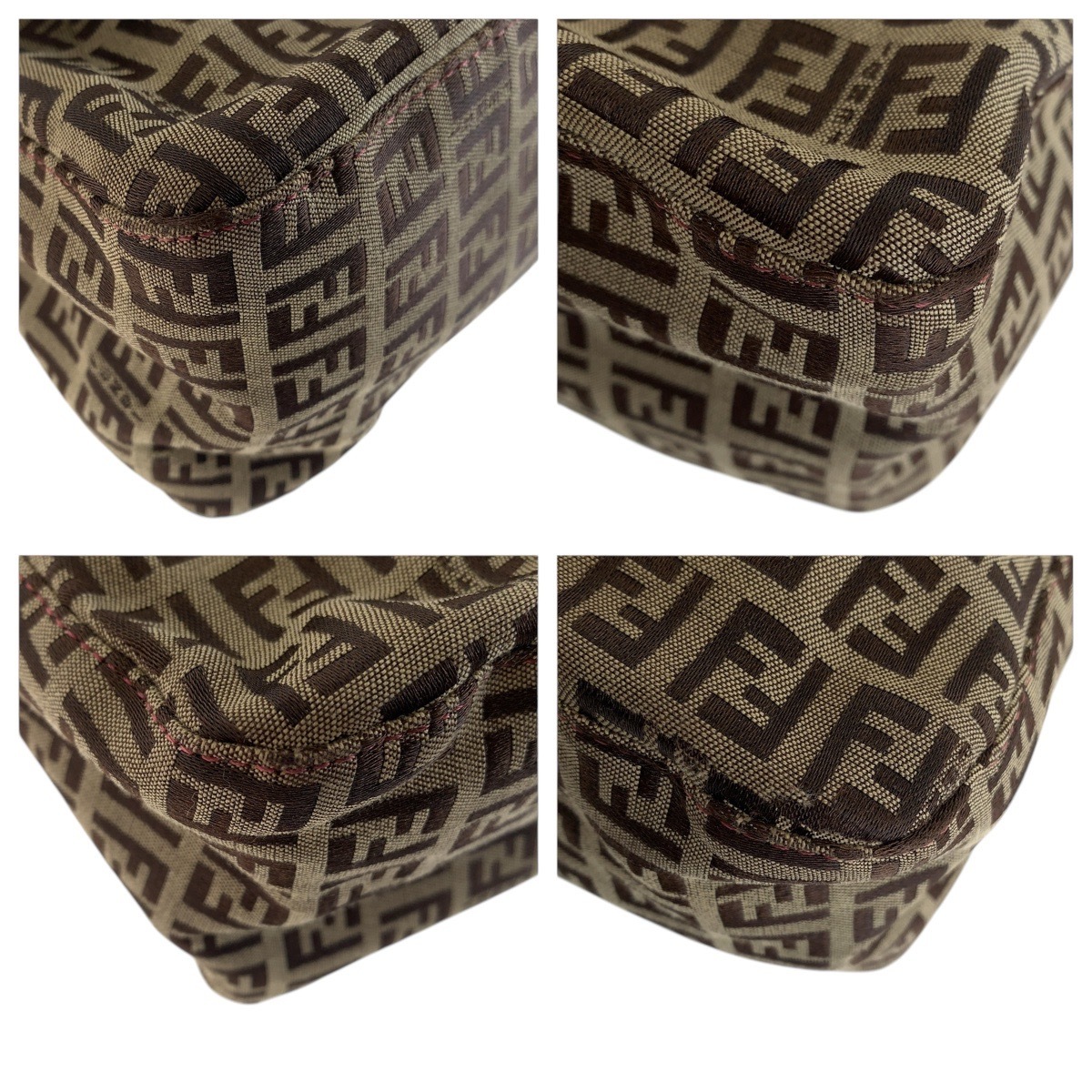 美品 FENDI フェンディ ズッキーノ マンマバケット ブラウン ピンク ゴールド金具 キャンバス/レザー ショルダーバッグ レディース 410973