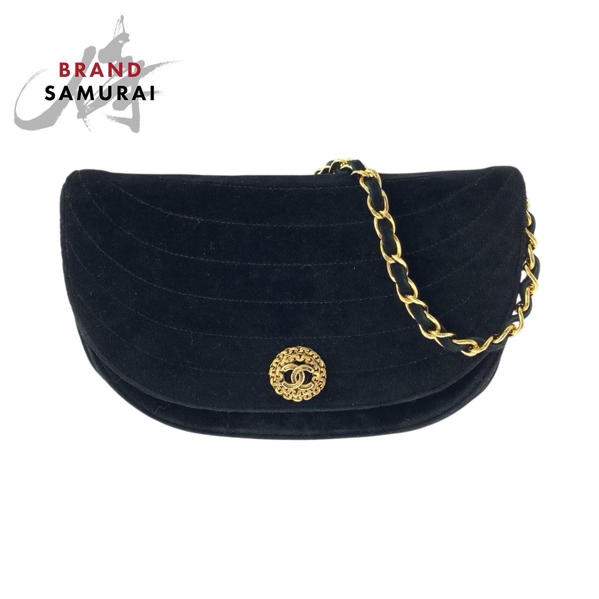  прекрасный товар CHANEL Chanel Vintage окантовка стежок половина moon здесь Mark велюр цепь сумка на плечо женский 403521