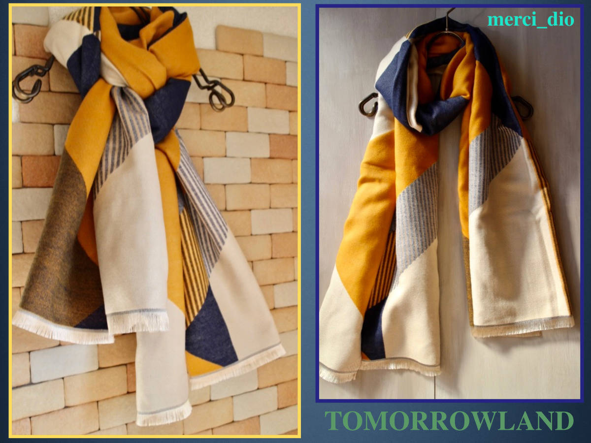 トゥモローランド TOMORROWLAND 幾何學(xué)柄 大判ストール スカーフ ロングマフラー スプリング マリーゴールド 未使用 新品 ドゥーズィエム