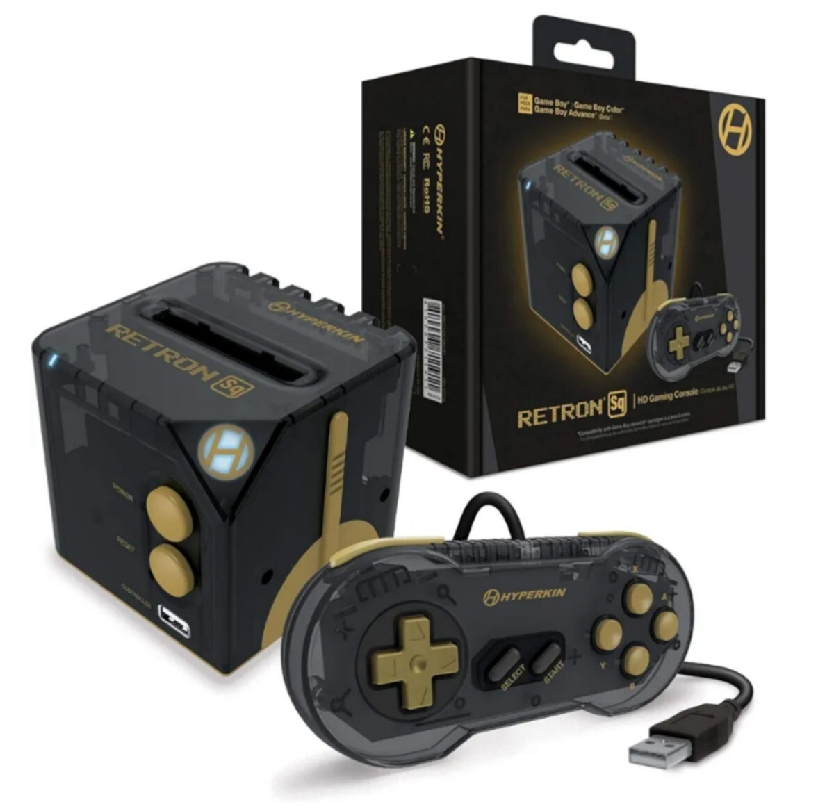 ゲームボーイ互換機/（HDMI接続+USBタイプC給電）HYPERKIN Hyperkin RetroN Sq: HD Gaming Console (カラー:ブラック・ゴールド