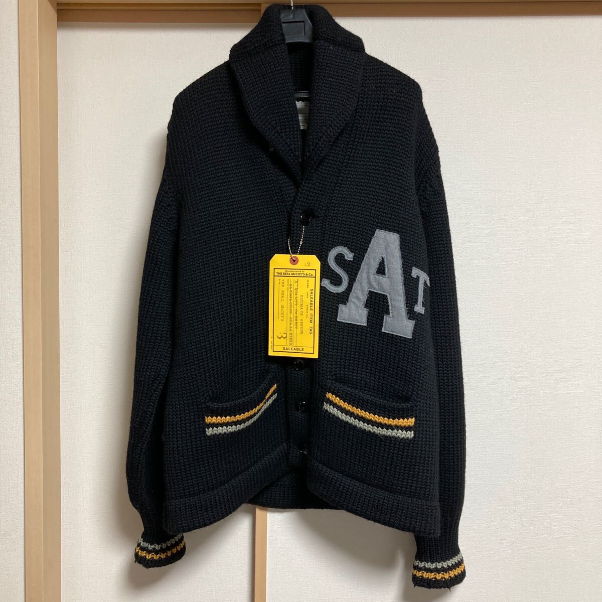 【極美品】THE REAL McCOY'S MILITARY SHAWL COLLAR CARDIGAN リアルマッコイズ ショールカラー カーディガン 黒 サイズ40 MC12141