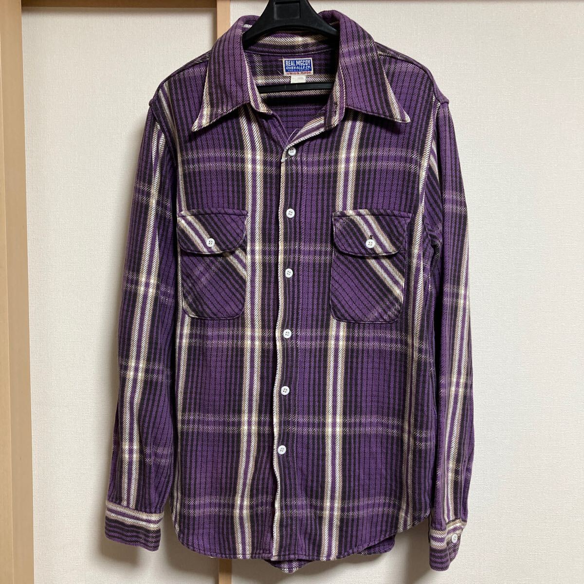THE REAL McCOY'S ザリアルマッコイズ 966L チェック ヘビーネルシャツ ワークシャツ 長(zhǎng)袖 パープルチェック サイズ15 アメカジ 日本制