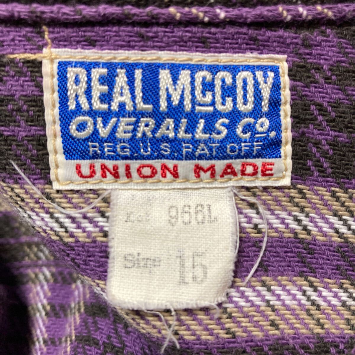 THE REAL McCOY'S ザリアルマッコイズ 966L チェック ヘビーネルシャツ ワークシャツ 長(zhǎng)袖 パープルチェック サイズ15 アメカジ 日本制