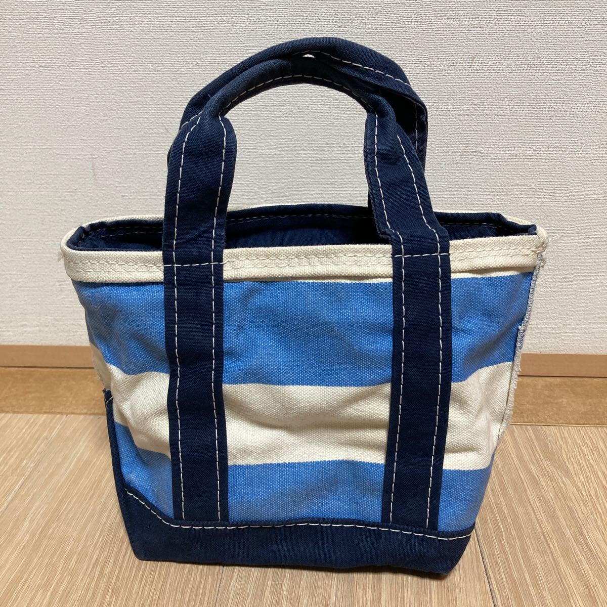 【希少】L.L.Bean エルエルビーン ミニトートバッグ マリンボーダー 米国製 ビンテージ古着