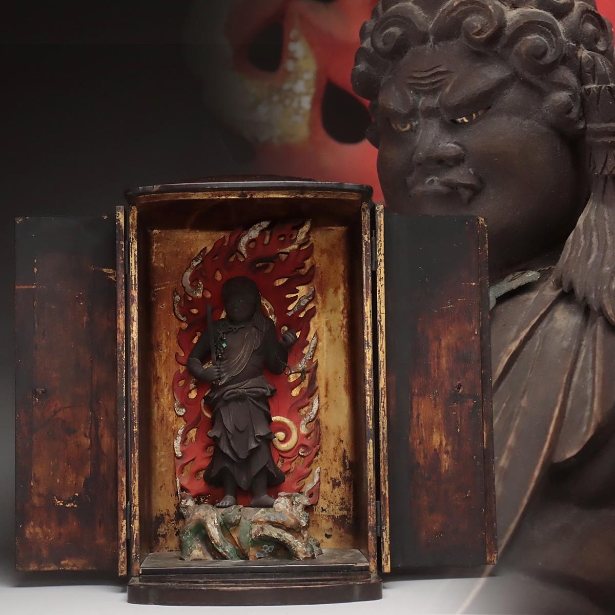 EX487 時代仏教美術 玉眼 木彫 彩色「不動明王像」佛全高42.7cm EX487 時代仏教美術 玉眼 木彫 彩色「不動明王像」佛全高42.7cm