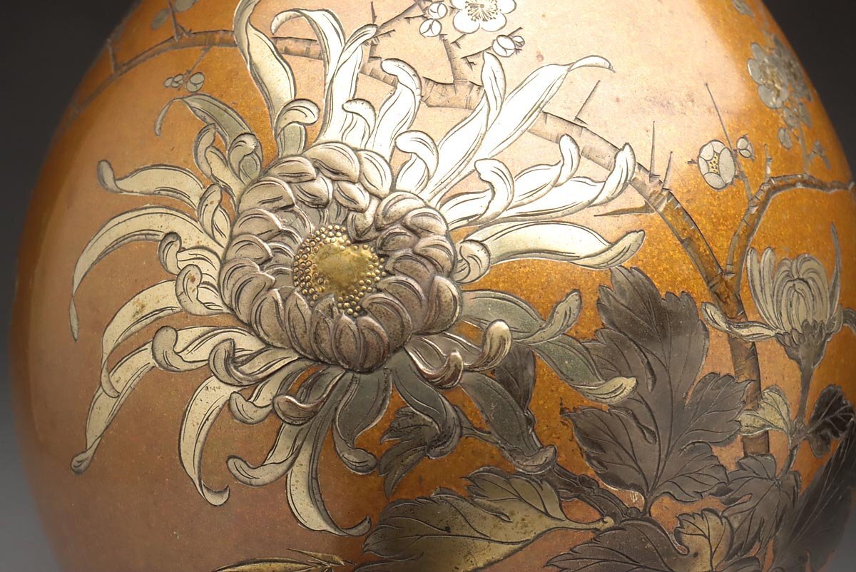 夢工房】時代 宣徳銅 鶴仙人 図 獣耳 三足 花器 箱入 4.9kg 高 夢工房】時代 宣徳銅 鶴仙人 図 獣耳 三足 花器 箱入 4.9kg 高