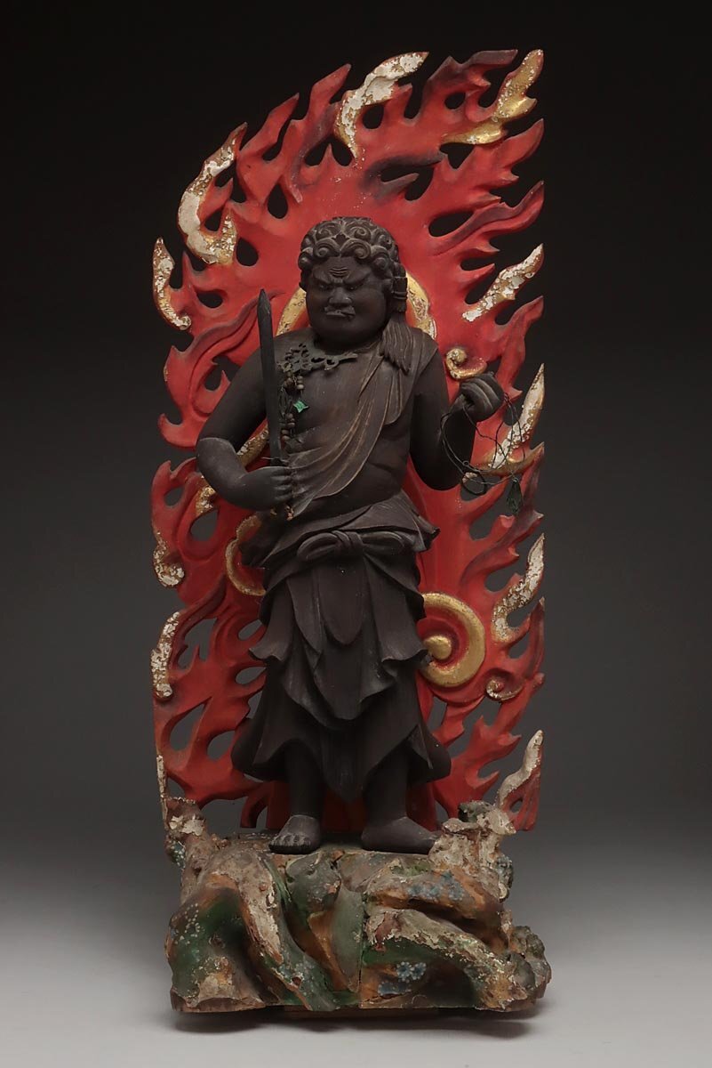 EX487 時代仏教美術 玉眼 木彫 彩色「不動明王像」佛全高42.7cm EX487 時代仏教美術 玉眼 木彫 彩色「不動明王像」佛全高42.7cm