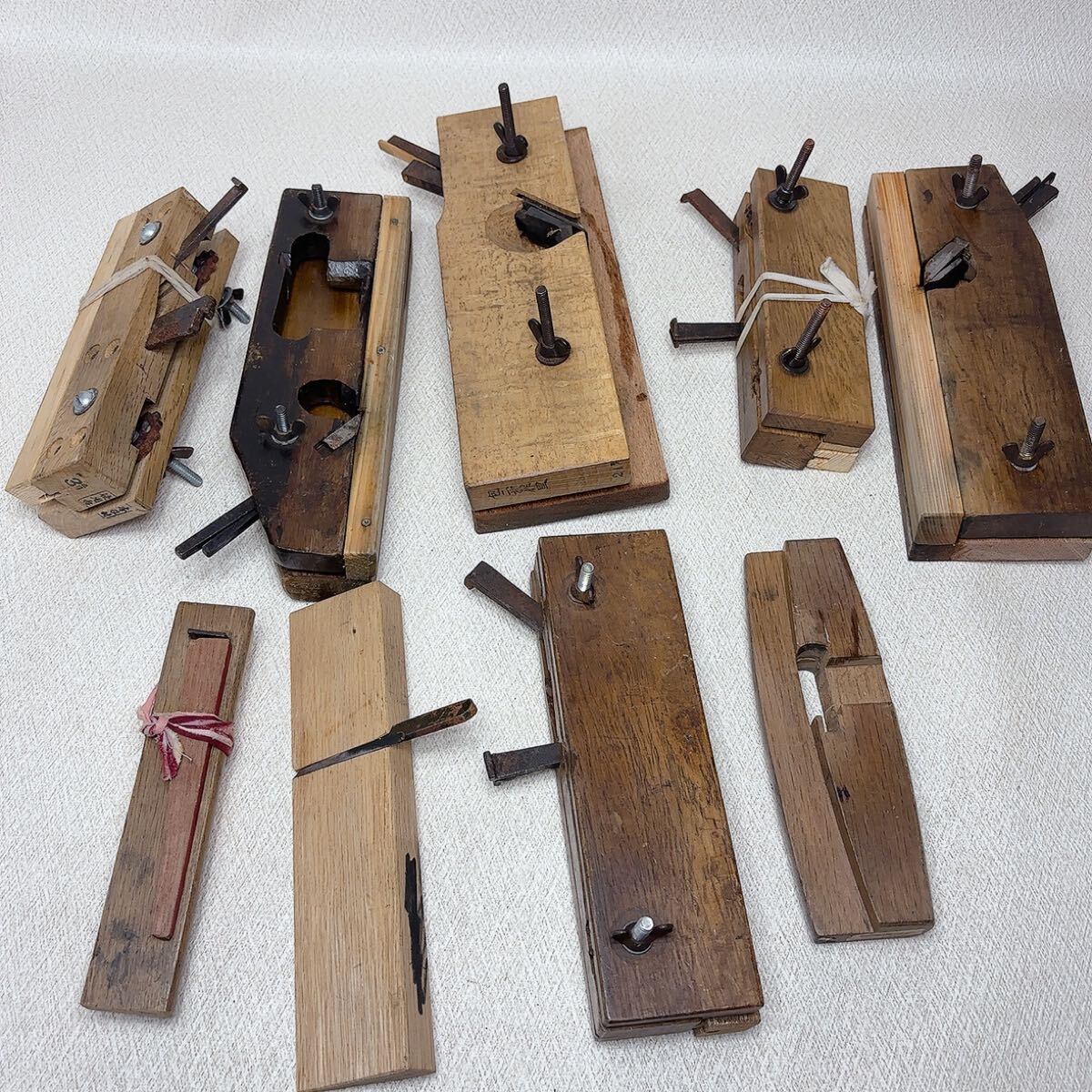 鉋 木製手動面取り工具 大工道具 古道具 かんな 特殊鉋 9点セット　A189