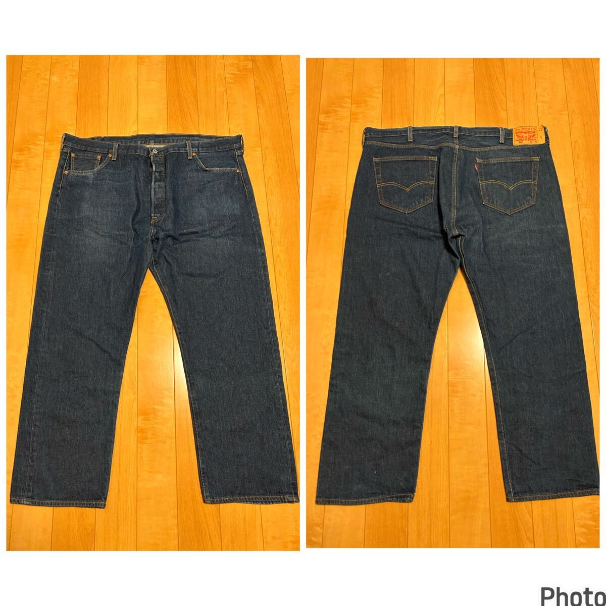 良品★リーバイス501 希少サイズW46.股下長め！　濃い目インディゴデニムジーンズ　ビンテージ復刻/股下&コイン.後ポケットシングル&Vステ