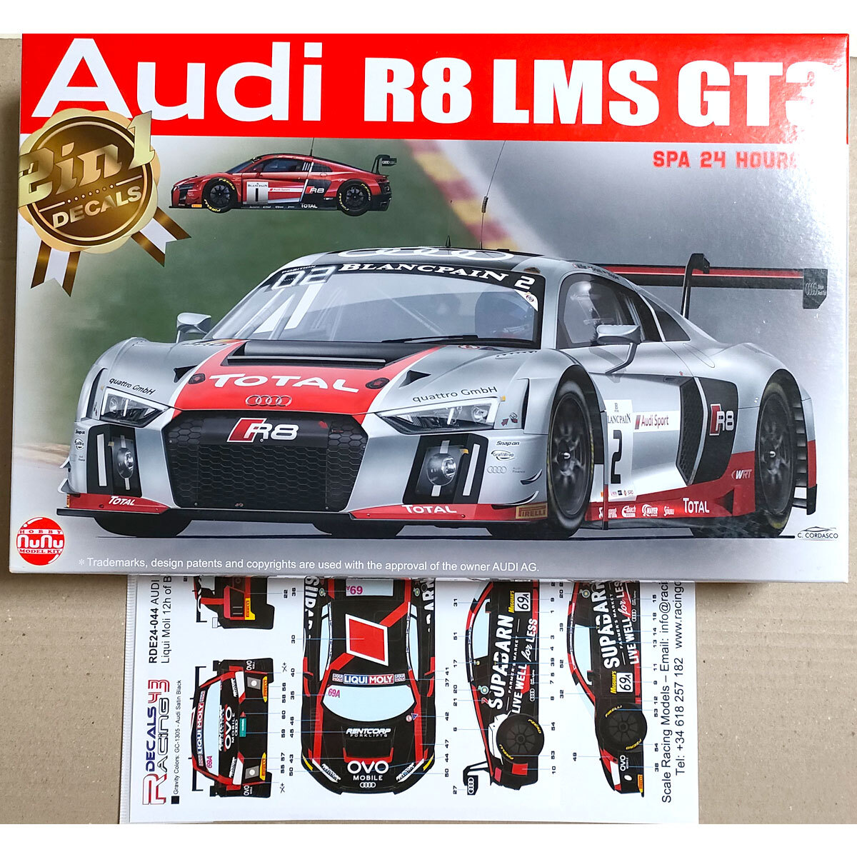 アウディ R8 LMS GT3 2015 スパ24h 1/24 nunu プラッツ + Racing43 2018 バサースト 12h デカール Audi