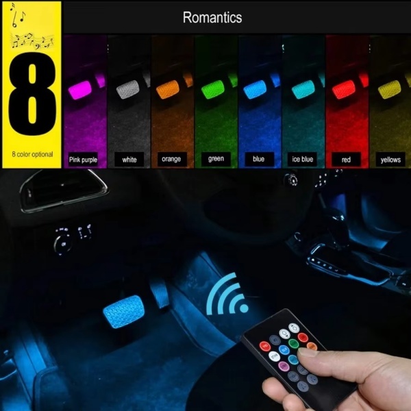 音楽連動(dòng) 4本 シガーソケット LEDフロアライト リモコン付き スイッチ付き 車(chē)內(nèi) 足元 照明 裝飾 LEDテープ イルミ チューブ 防水 12V 汎用