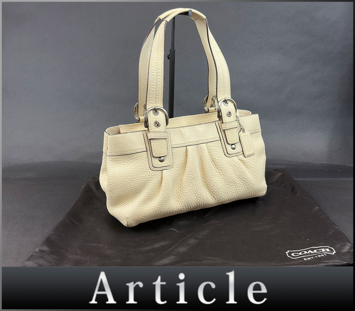 206966★美品 COACH コーチ トートバッグ ハンドバッグ ショルダーバッグ 鞄 肩掛け F13732 レザー 革 アイボリー レディース/ B