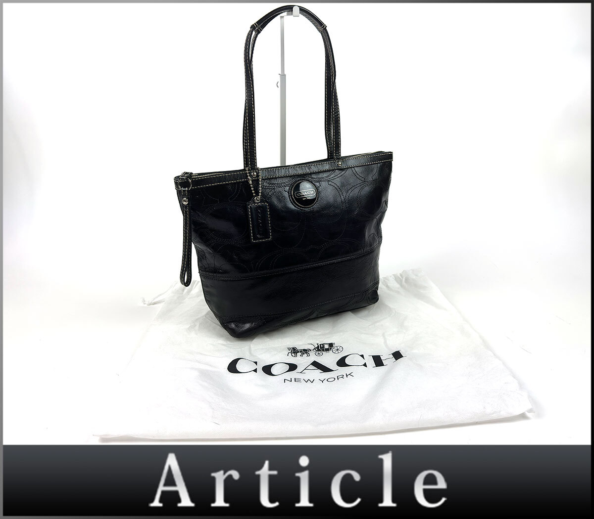 206971★美品 COACH コーチ シグネチャー トートバッグ ショルダーバッグ バッグ 鞄F15142 パテントレザー ブラック レディース/ B