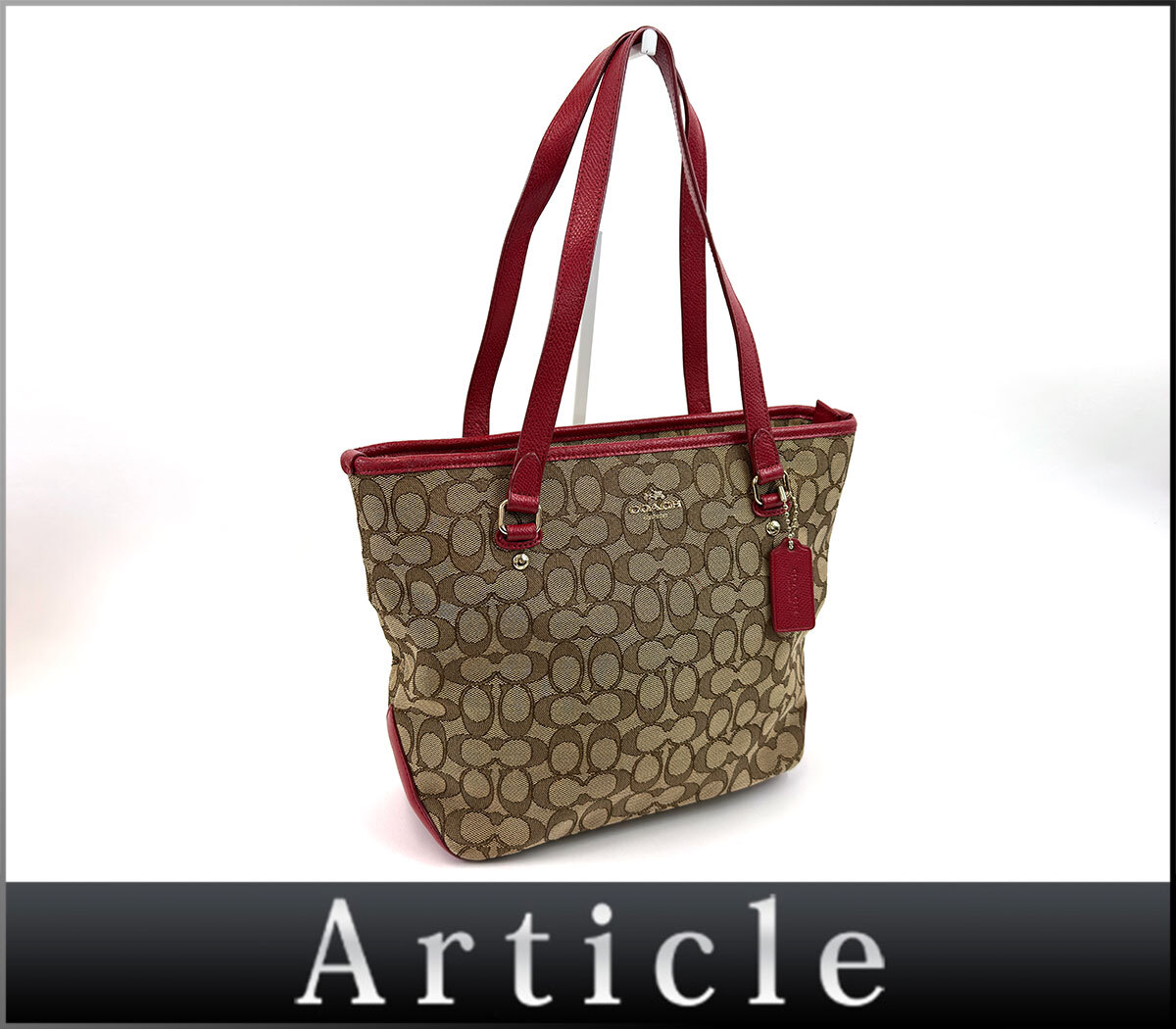 206843〇 COACH コーチ シグネチャー トートバッグ ショルダーバッグ F55364 キャンバス レザー ブラウン レッド レディース/ B