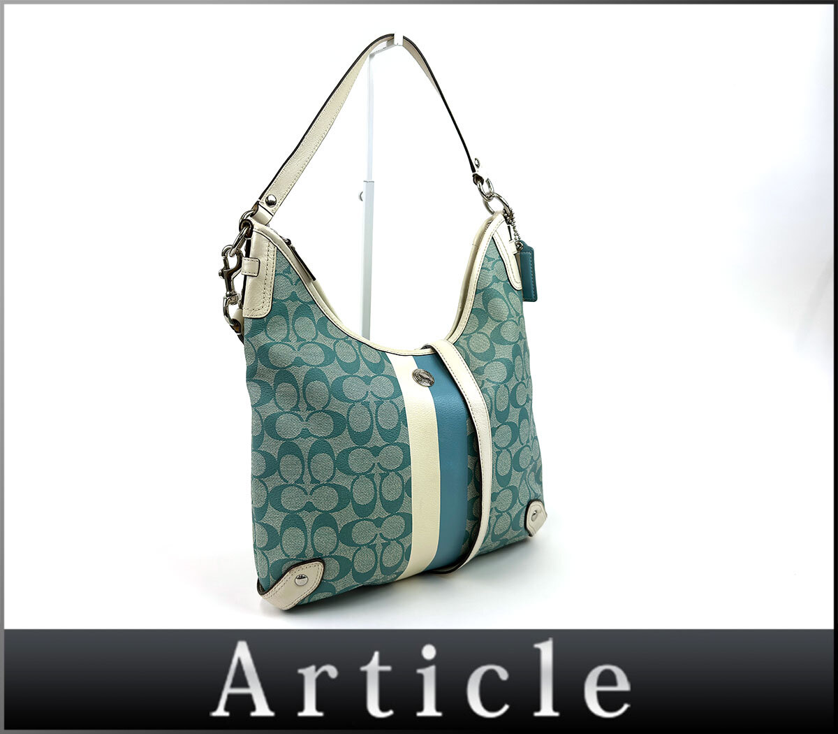 206320★ COACH コーチ シグネチャー 2WAY ハンドバッグ ショルダーバッグ F14476 PVC レザー 革 ブルー ホワイト レディース/ B