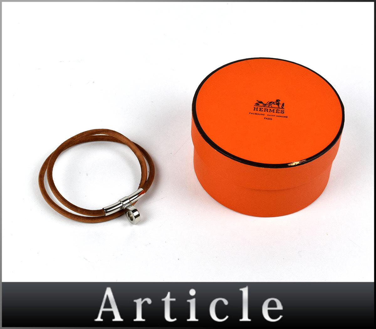 500012◆ HERMES エルメス キテ ブレスレット チョーカー アクセサリー レザー 革 メタル ブラウン シルバー レディース 箱/ E