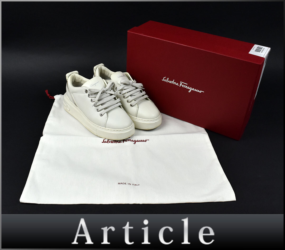 206103★ Ferragamo フェラガモ ガンチーニ スニーカー シューズ 靴 5 1/2 23cm レザー 革 アイボリー ホワイト レディース シンプル/ F