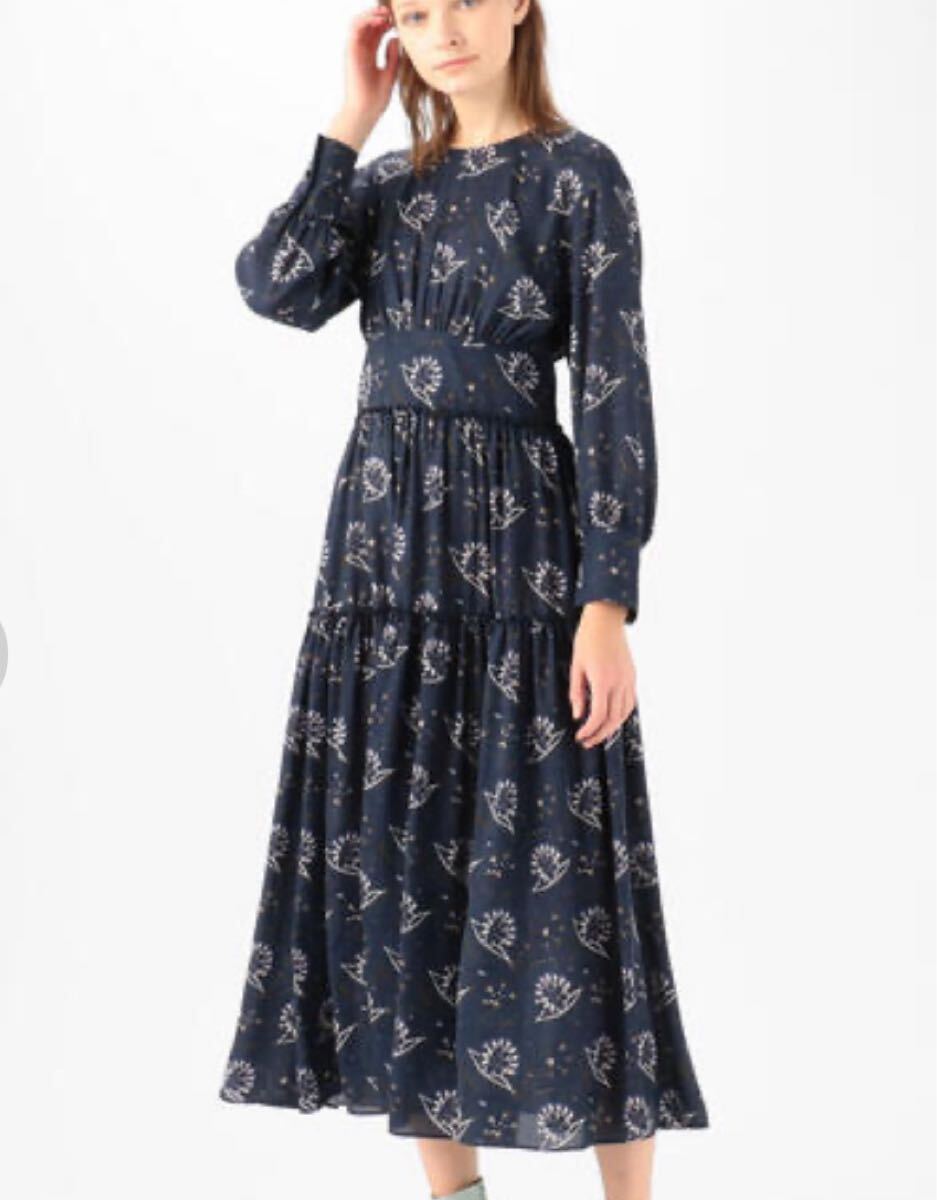 新品 SOULEIADO ポリエステルプリント ティアードワンピース