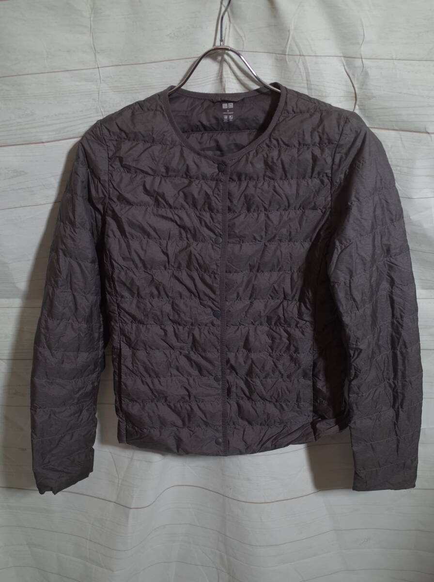 レディース pl455 UNIQLO ユニクロ ウルトラライトダウン ノーカラー ダウンジャケット M グレー 灰