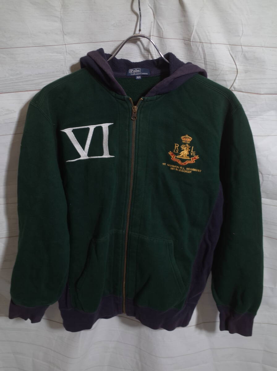 キッズ pl519 Polo by Ralph Lauren ポロ ラルフローレン フルジップ スウェット パーカー 160 グリーン系/ネイビー 緑/紺