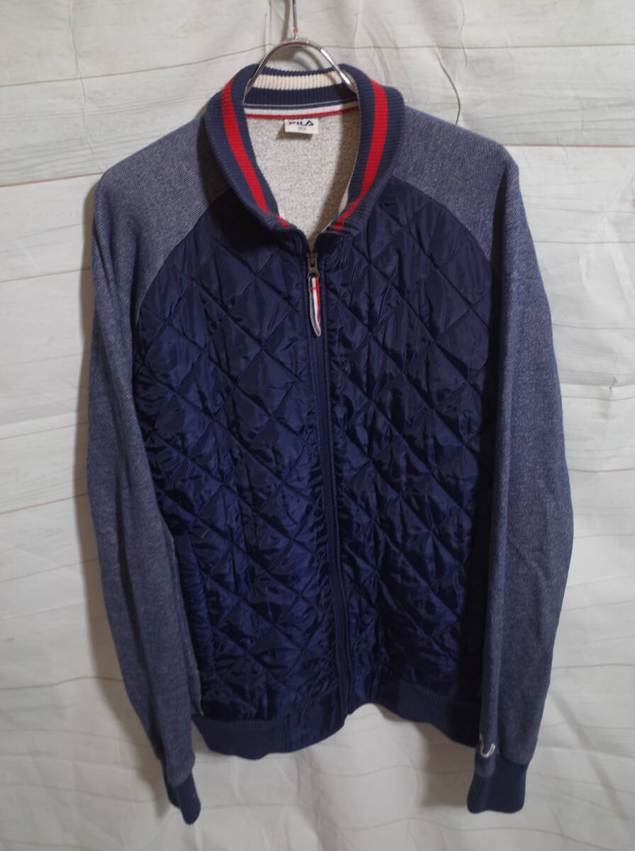 メンズ pl673 FILA フィラ キルティング 切替 フルジップ スウェット ジャケット XO ネイビー 紺