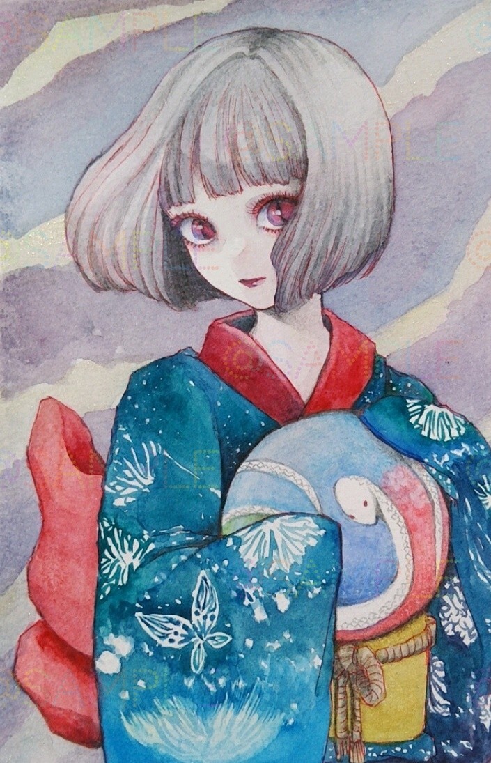 手描きイラスト オリジナル 水彩 透明水彩 巳 アナログ 和風 手描きイラスト オリジナル 水彩 透明水彩 巳 アナログ 和風